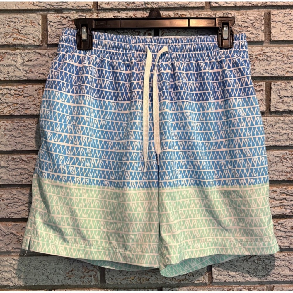 Chubbies Mens Swim Trunks Small 7 Inch Inseam Blue Mint Ombre Triangle Print